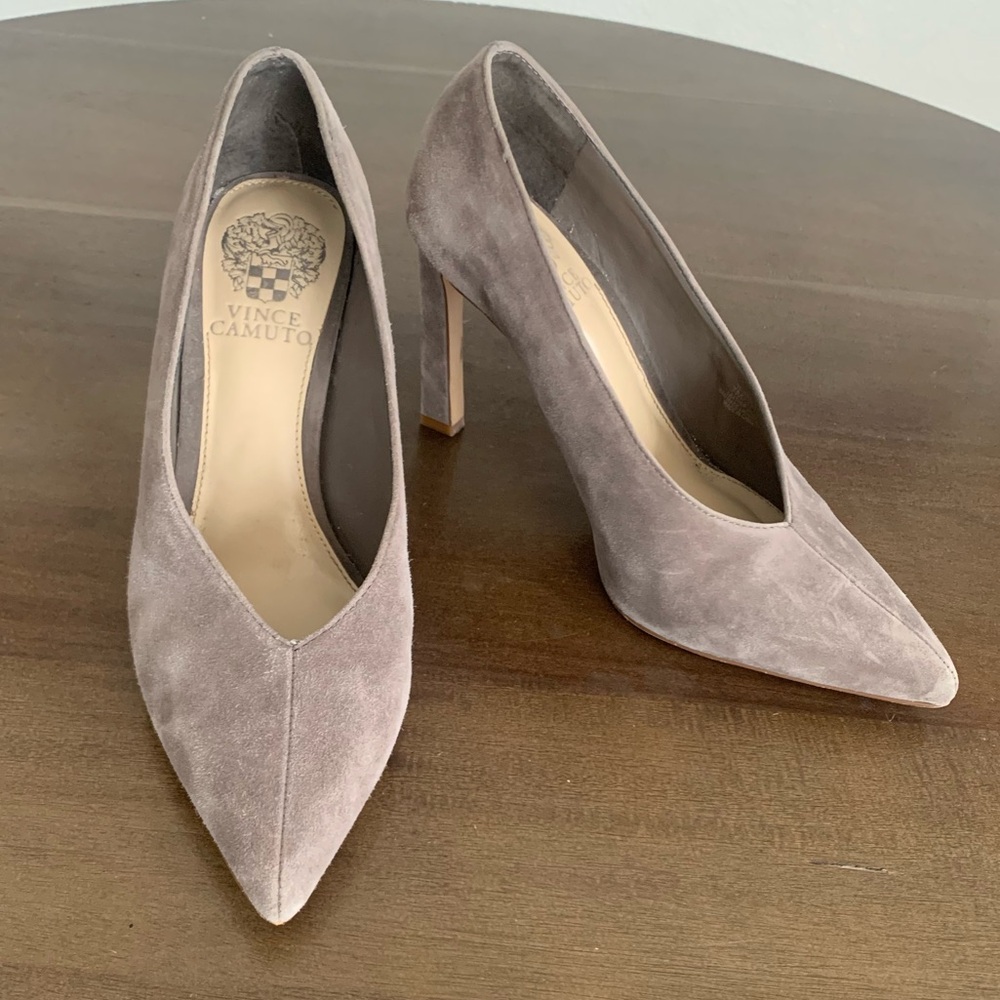 Vince Camuto Taupe Suede Pointed-Toe Pumps
